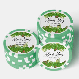 Mr & Mrs Tropical Leaves Script Trouwplezier Poker Chips