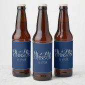 Mr & Mrs Trouwgunst - Minimalistische Blauwe Bier Etiket (Flessen)
