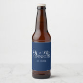 Mr & Mrs Trouwgunst - Minimalistische Blauwe Bier Etiket (Voorkant)