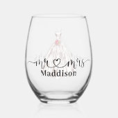 Mr❤️Mrs Trouwjurk Roze Boeket Wijnglas Zonder Voet (Voorkant)