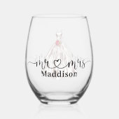 Mr❤️Mrs Trouwjurk Roze Boeket Wijnglas Zonder Voet (Achterkant)