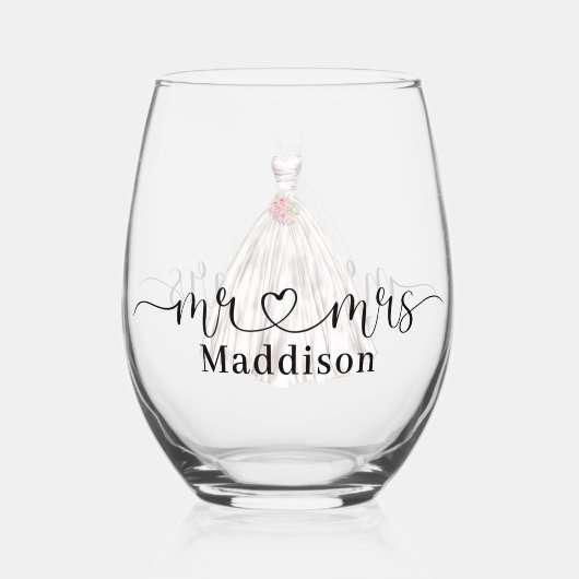 Mr❤️Mrs Trouwjurk Roze Boeket Wijnglas Zonder Voet (Achterkant)