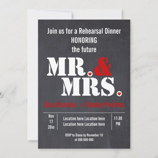 Mr & Mrs typografie bruiloft hersal diner Kaart (Voorkant)