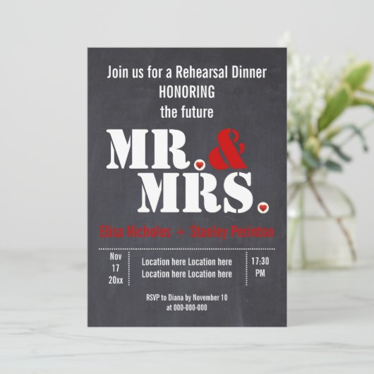 Mr & Mrs typografie bruiloft hersal diner Kaart (Staand voorkant)