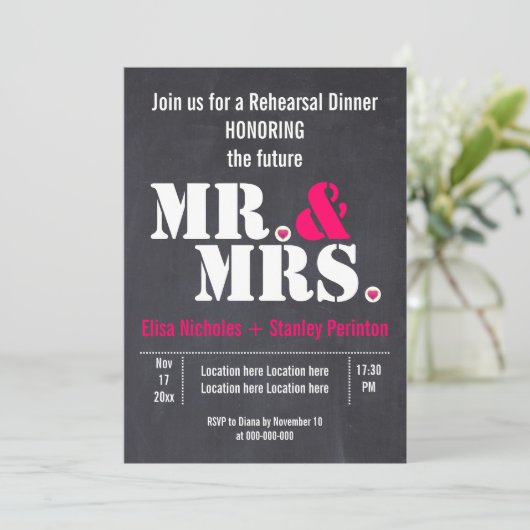 Mr & Mrs typografie bruiloft hersal diner Kaart (Staand voorkant)