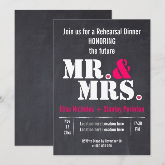 Mr & Mrs typografie bruiloft hersal diner Kaart (Voorkant / Achterkant)