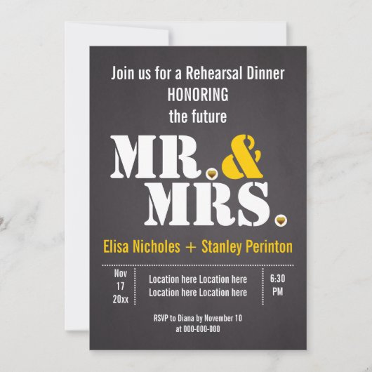 Mr & Mrs typografie bruiloft hersal diner Kaart (Voorkant)
