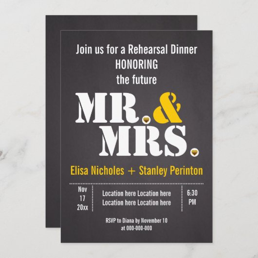 Mr & Mrs typografie bruiloft hersal diner Kaart (Voorkant / Achterkant)