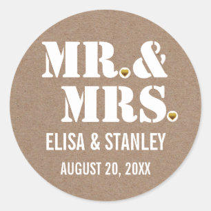 Mr & Mrs typografie kraft bruiloft Save the Date Ronde Sticker