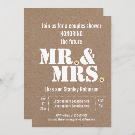 Mr. & Mrs typografie kraft paper bruiloft douche Kaart (Voorkant / Achterkant)