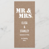 Mr & Mrs typografie kraft papieren trouwmenu Menu (Voorkant)