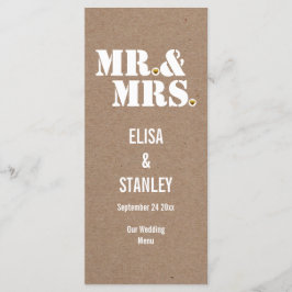 Mr & Mrs typografie kraft papieren trouwmenu Menu