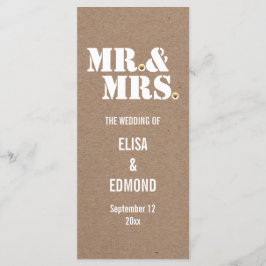 Mr & Mrs typografie kraftpapier huwelijksprogramma Programmakaart