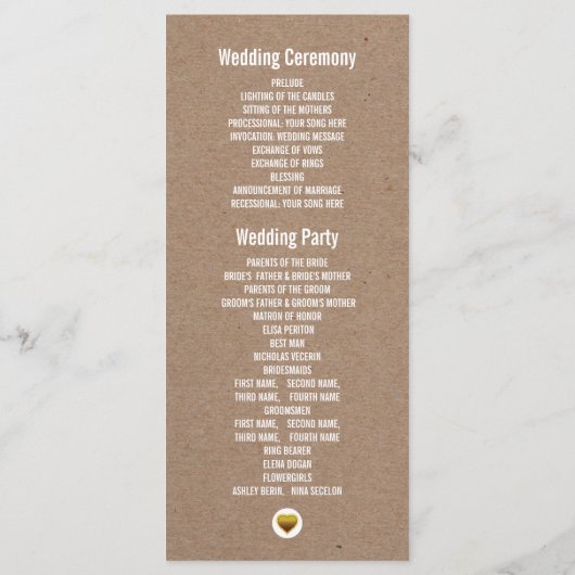 Mr & Mrs typografie kraftpapier huwelijksprogramma Programmakaart (Achterkant)