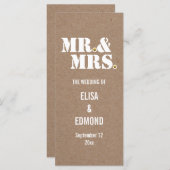 Mr & Mrs typografie kraftpapier huwelijksprogramma Programmakaart (Voorkant / Achterkant)