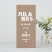 Mr & Mrs typografie kraftpapier huwelijksprogramma Programmakaart (Staand voorkant)