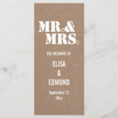 Mr & Mrs typografie kraftpapier huwelijksprogramma Programmakaart (Voorkant)