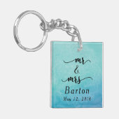 Mr & Mrs Typography Blauwgroen & Blue Mandala Wedd Sleutelhanger (Voorkant Links)