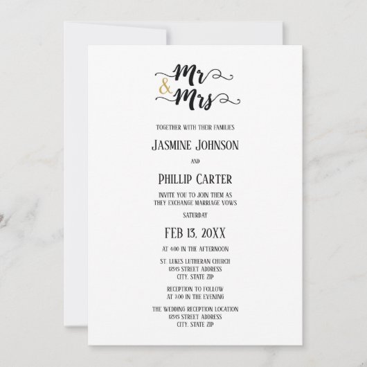 Mr. & Mrs. - Uitnodiging tot weddenschappen/ontvan (Voorkant)