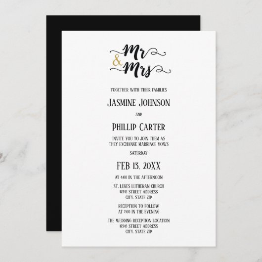 Mr. & Mrs. - Uitnodiging tot weddenschappen/ontvan (Voorkant / Achterkant)