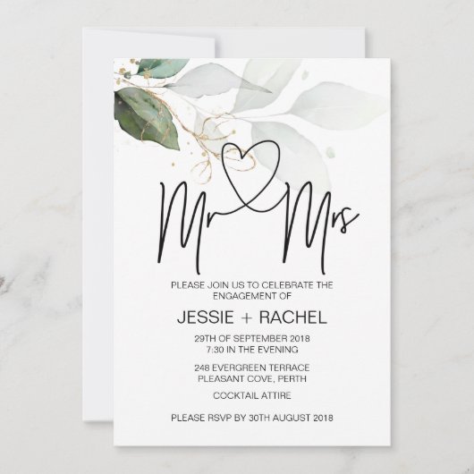 Mr & Mrs Verloving Gold Eucalyptus verloofd Kaart (Voorkant)