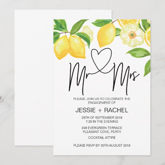 Mr & Mrs Verloving Summer Lemons verloofd Kaart (Voorkant / Achterkant)