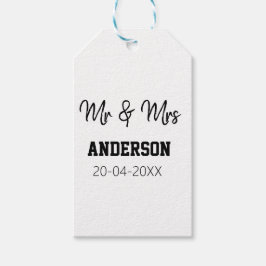 Mr & Mrs voeg familienaam datum jaar huwelijksguns Cadeaulabel