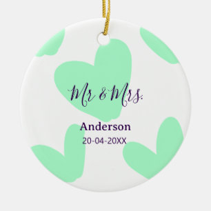 Mr & Mrs voeg familienaam datum jaar huwelijksguns Keramisch Ornament