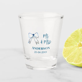 Mr & Mrs voeg naam datum huwelijksfeest boog blauw Shot Glas