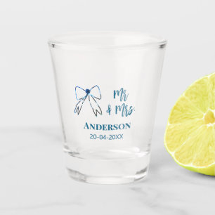 Mr & Mrs voeg naam datum huwelijksfeest boog blauw Shot Glas
