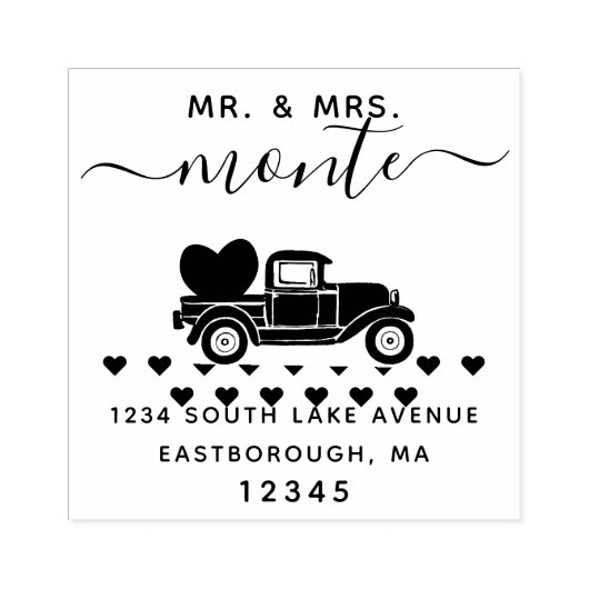 Mr & Mrs Vrachtwagen 5 L Vierkant retouradres Rubberstempel (Afrduk)