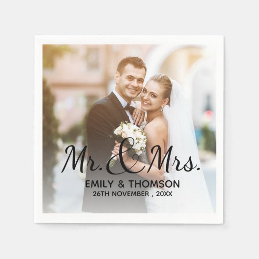 Mr & Mrs. | Weddenschap | Aangepast fotopapier — N Servet (Voorkant)