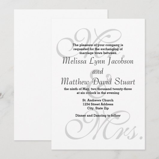 Mr. & Mrs. - Weddenschap Kaart (Voorkant / Achterkant)