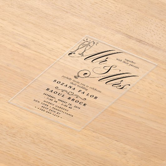 Mr & Mrs Wedding Acryl Uitnodigingen (Laagn)