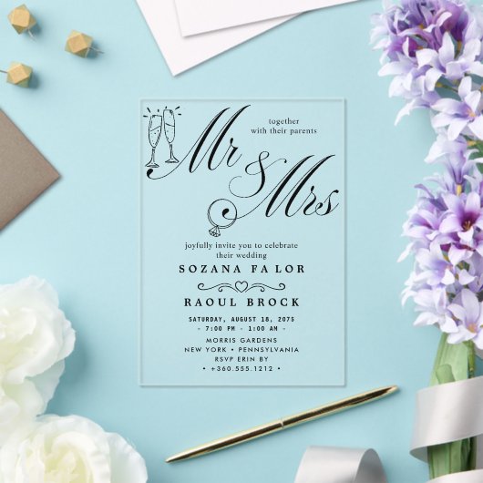 Mr & Mrs Wedding Acryl Uitnodigingen (Insitu (Huwelijk))