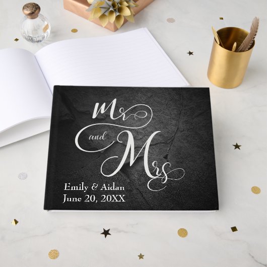 Mr. & Mrs. Wedding Black Slate Stone Gastenboek (Voorkant open)
