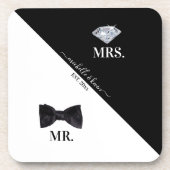 Mr. & Mrs Wedding Black & White Bier Onderzetter (Voorkant)