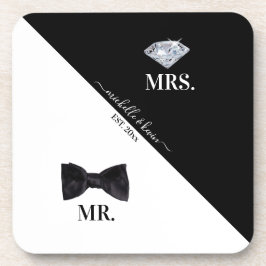 Mr. & Mrs Wedding Black & White Bier Onderzetter