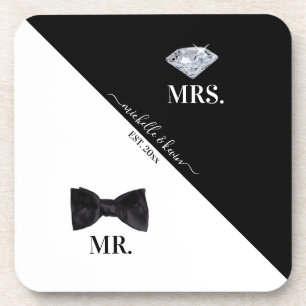 Mr. & Mrs Wedding Black & White Bier Onderzetter