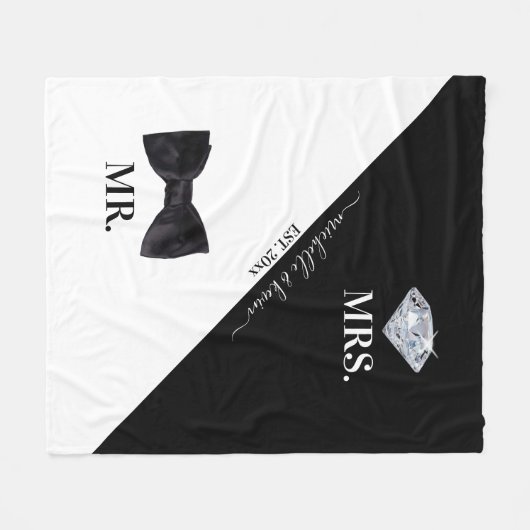 Mr. & Mrs Wedding Black & White Fleece Deken (Voorkant (Horizontaal))