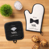 Mr. & Mrs Wedding Black & White Ovenwant & Pannenlap Set (Top down)