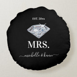 Mr. & Mrs Wedding Black & White Rond Kussen