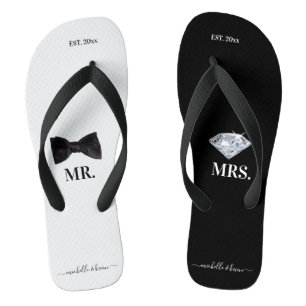 Mr. & Mrs Wedding Black & White Teenslippers