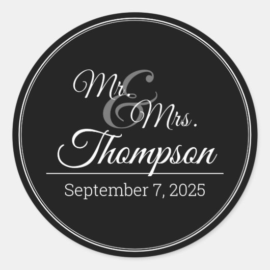 Mr. & Mrs Wedding Celebration Date Classic Round Ronde Sticker (Voorkant)