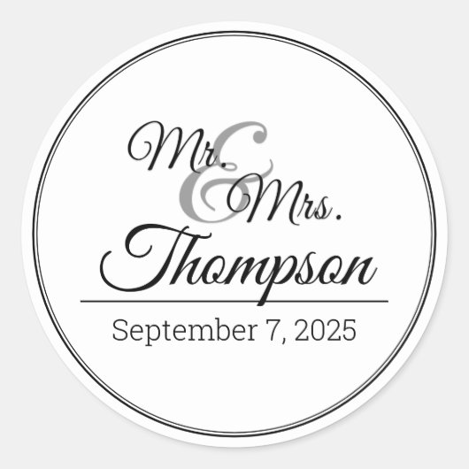 Mr. & Mrs Wedding Celebration Date Ronde Sticker (Voorkant)