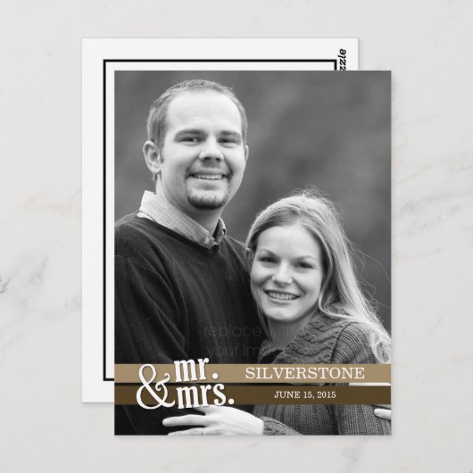 Mr & Mrs Wedding Dank u kaart - Bruin (Voorkant / Achterkant)