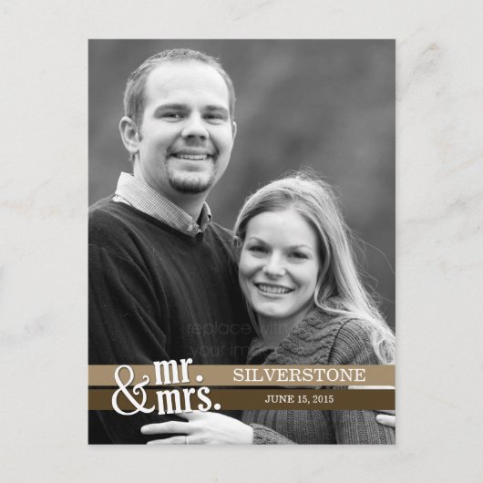 Mr & Mrs Wedding Dank u kaart - Bruin (Voorkant)