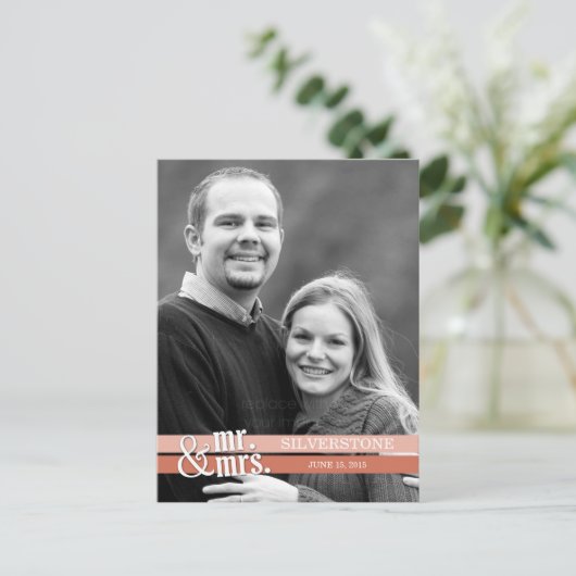 Mr & Mrs Wedding Dank u kaart - Peach (Staand voorkant)