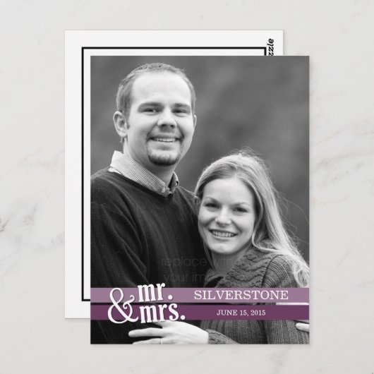 Mr & Mrs Wedding Dank u kaart - Plum (Voorkant / Achterkant)