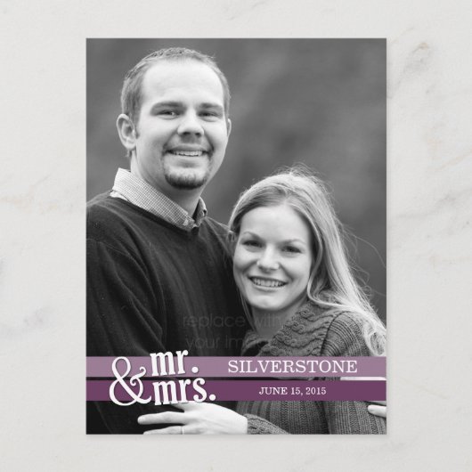 Mr & Mrs Wedding Dank u kaart - Plum (Voorkant)